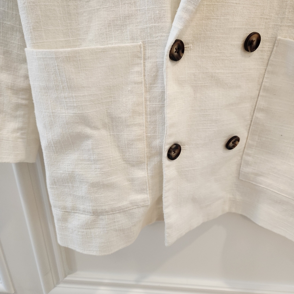 Aureta Oversized 100% Linen Blazer Ivory White - Picture 3 of 7